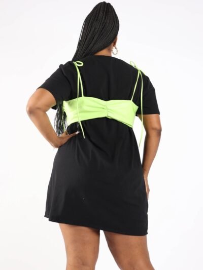 Matte Pu Bra Overlay T Shirt Dress Matte Pu Bra Overlay T Shirt Dress