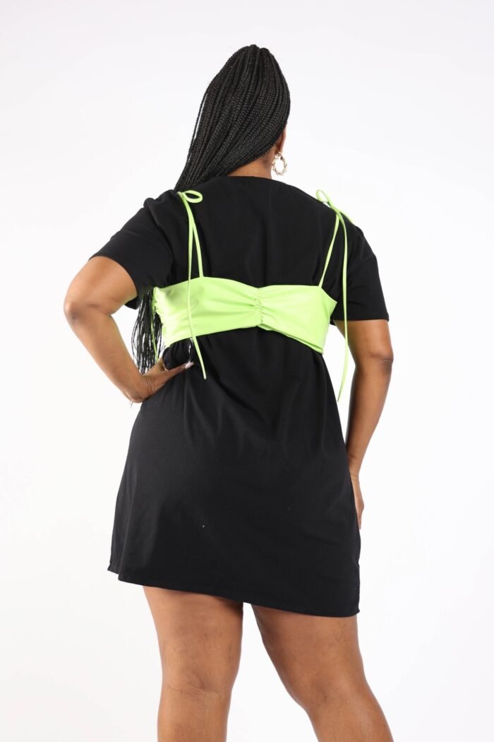 Matte pu bra overlay t shirt dress