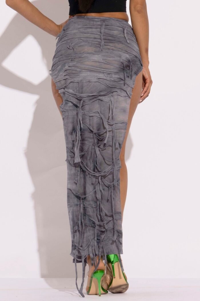 Distressed thigh slit maxi skirt