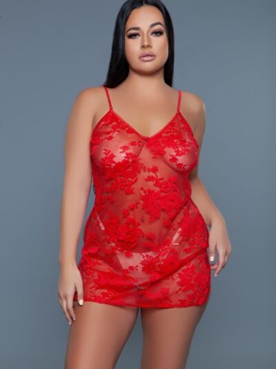 Red Floral Lace Chemise Dress – Mini-Length Intimate Wear