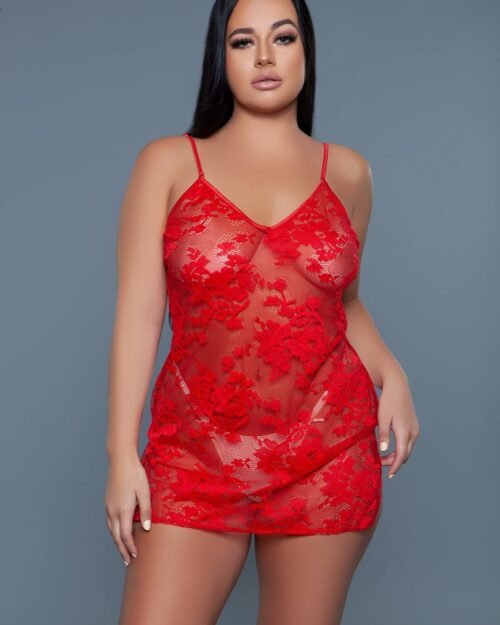 Red Floral Lace Chemise Dress – Mini-Length Intimate Wear