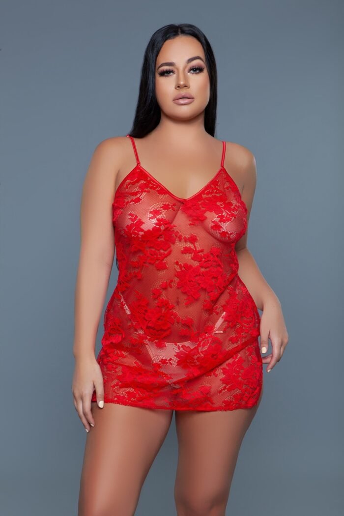1 pc mini-length chemise with floral lace design