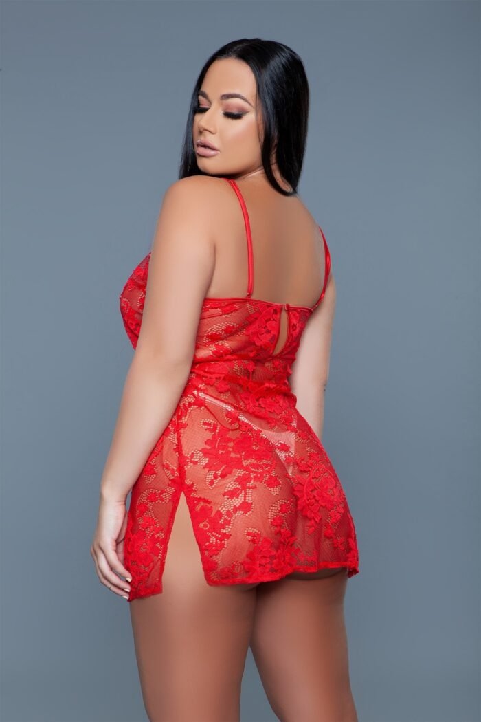 1 pc mini-length chemise with floral lace design