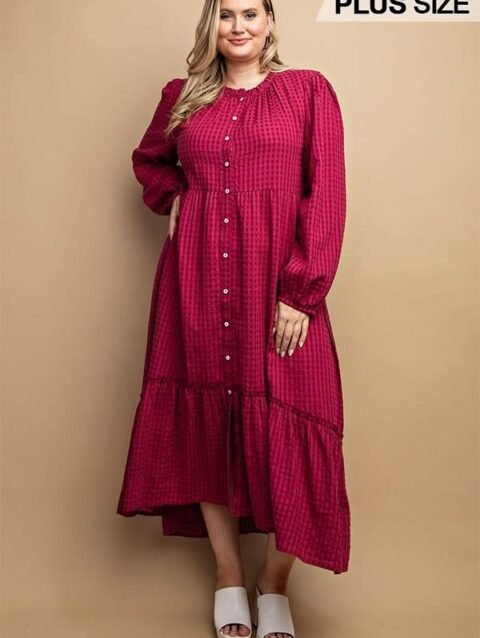 Plaid Button Down Hi – Low Hem Maxi Dress