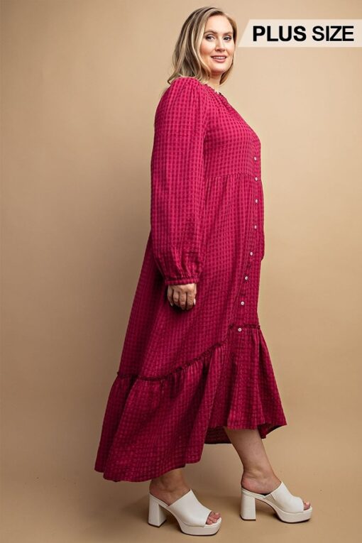 Plaid Button Down Hi - Low Hem Maxi Dress - Image 4