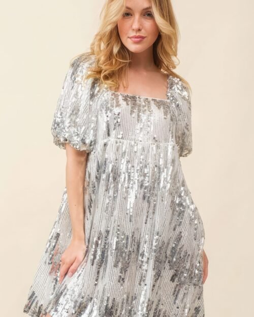 sequin babydoll mini dress