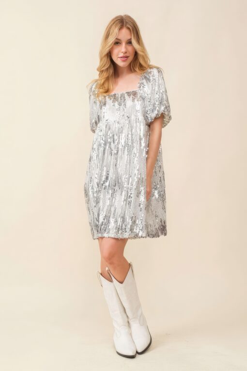 Sequin Babydoll Mini Dress - Image 3