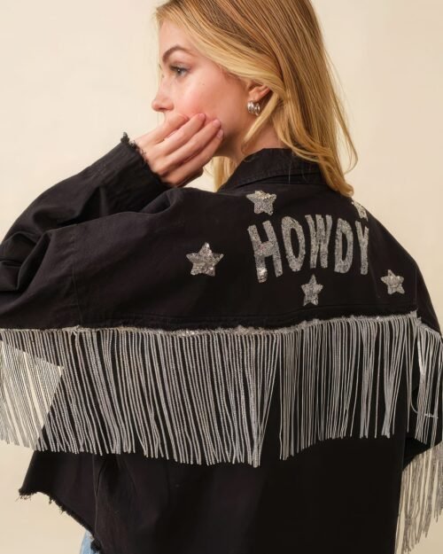 howdy sequin fringe and star patches jacket