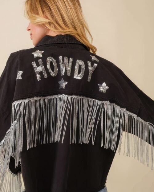 howdy sequin fringe and star patches jacket