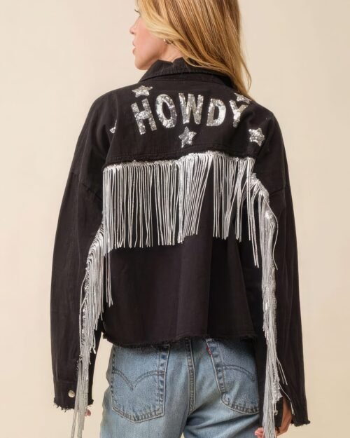 howdy sequin fringe and star patches jacket