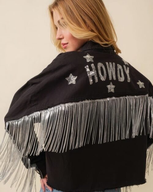 howdy sequin fringe and star patches jacket