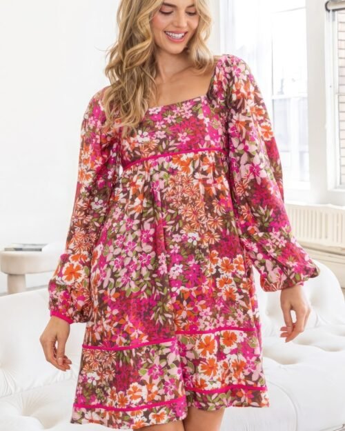 floral square neckline mini dress square neckline mini dress rich dark pink hue dress charming rich dark pink floral pattern dress