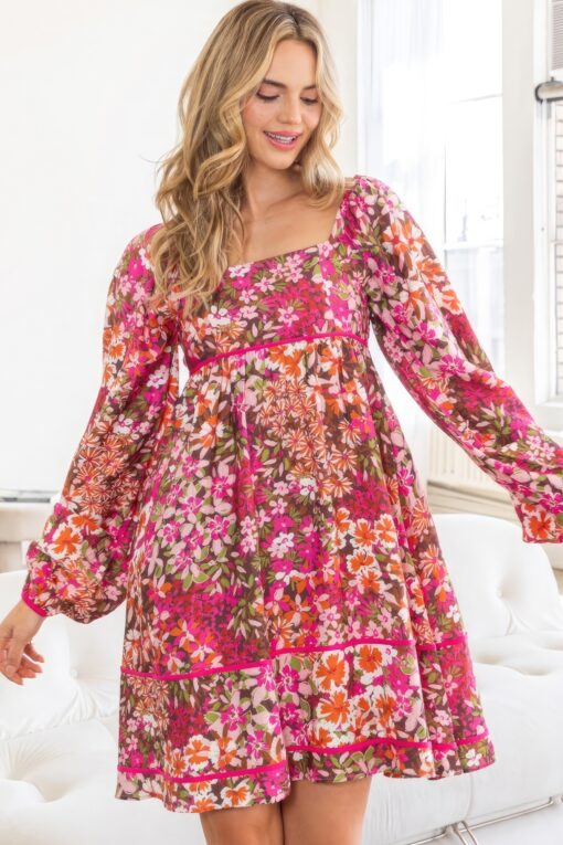 Floral Square Neckline Mini Dress - Image 2
