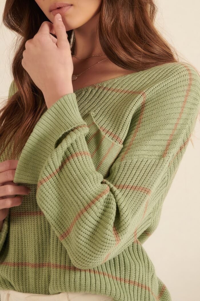Striped rib-knit oversized pocket sweater