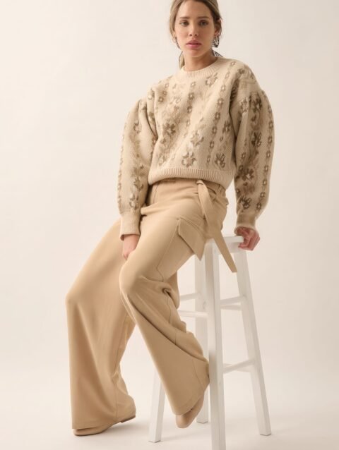 Floral Round Neck Long Sleeve Relax Fit Sweater