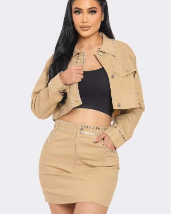 Embroidered cropped shirt set