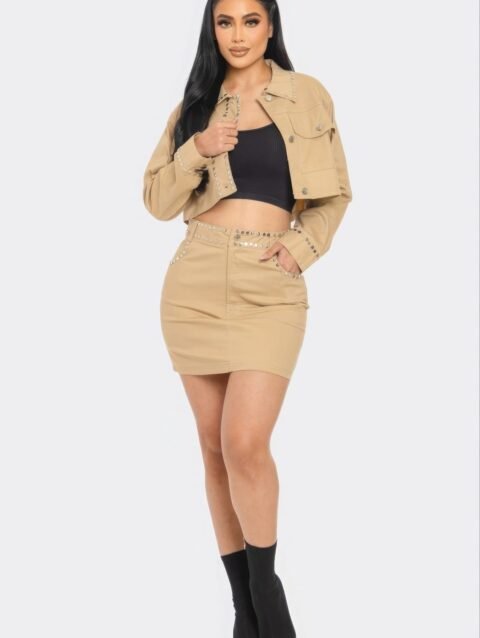 Embroidered cropped shirt set