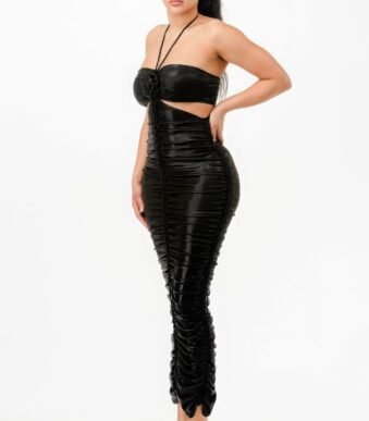 Metallic Rushed Halter Dress