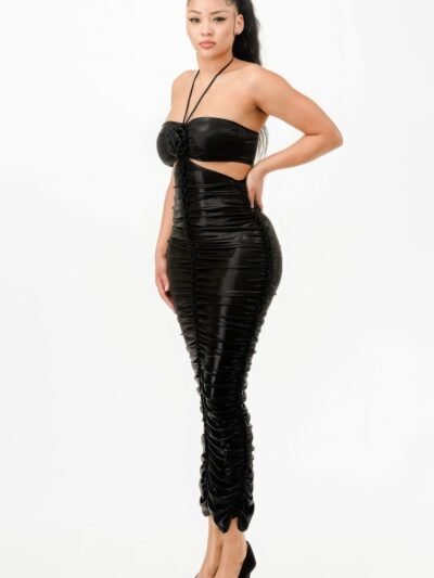Metallic Rushed Halter Dress