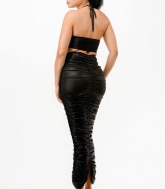 Metallic Rushed Halter Dress