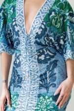 Front Ruched V-neck Midi Dress - Image 4