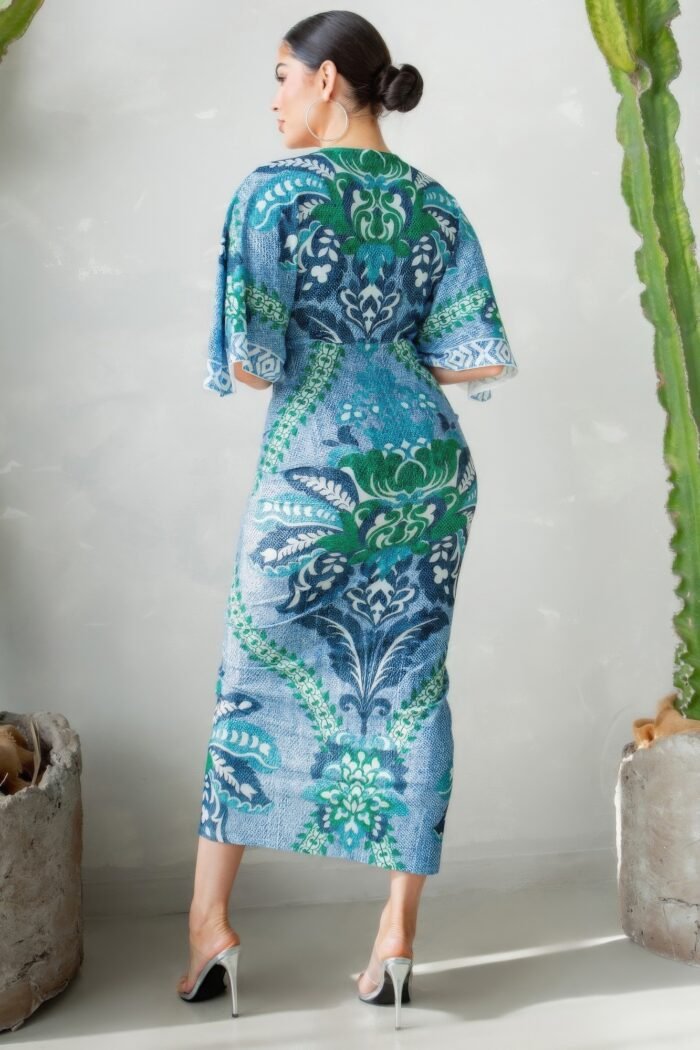 Front Ruched V-neck Midi Dress - Image 5