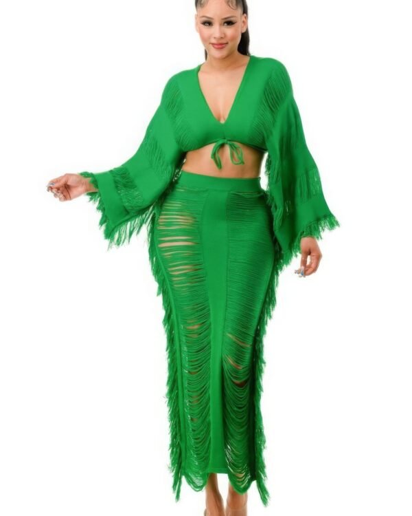 Distressed Long Skirt Set