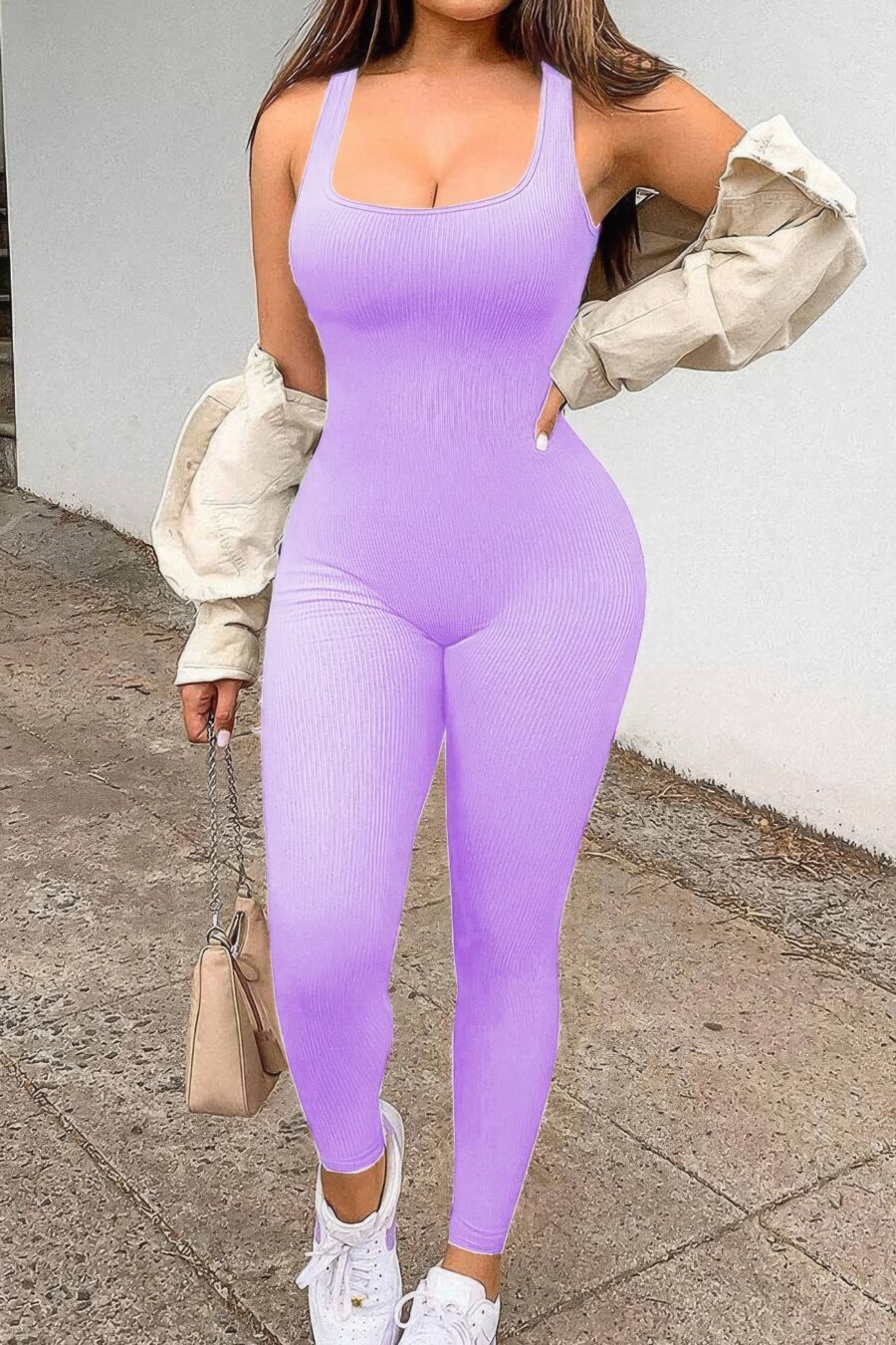 Seamless ribbed tank jumpsuit