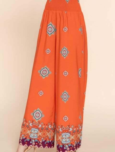 Wide Leg Border Print Woven Pants