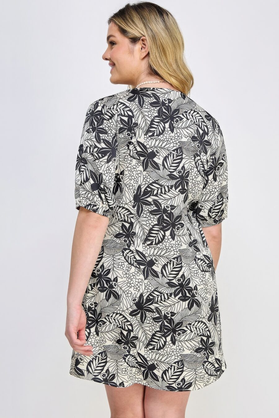 Plus botanical print front tie dress