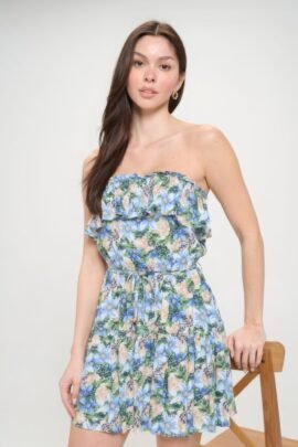 Fold over Dress Floral print - Comfortable Tube Mini Dress