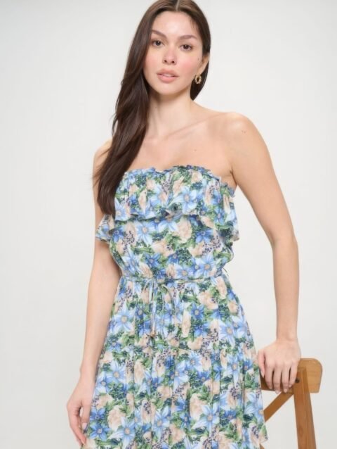 Berry Flower Ruffle Tube Top Mini Dress