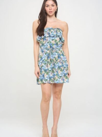 Berry Flower Ruffle Tube Top Mini Dress