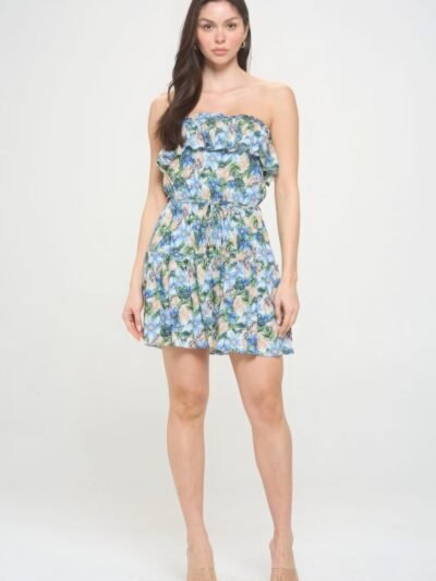 Berry Flower Ruffle Tube Top Mini Dress