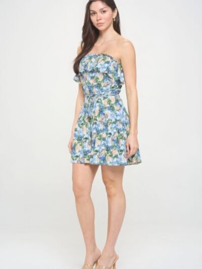 Berry Flower Ruffle Tube Top Mini Dress