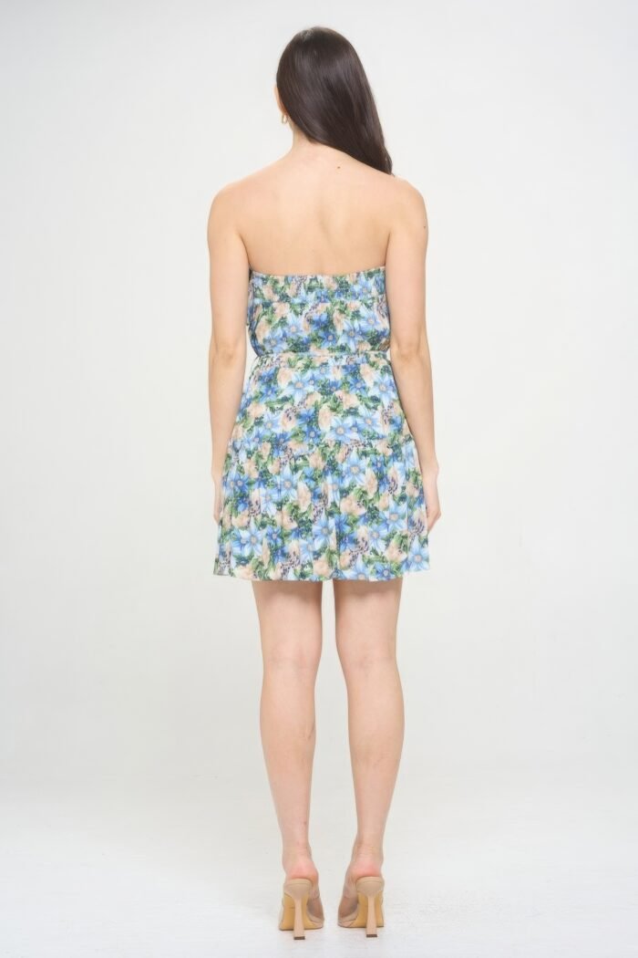 Berry flower ruffle tube top mini dress