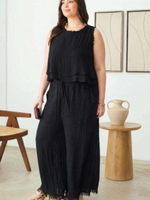 Plus Size Boho Sleeveless Frayed Hem Top