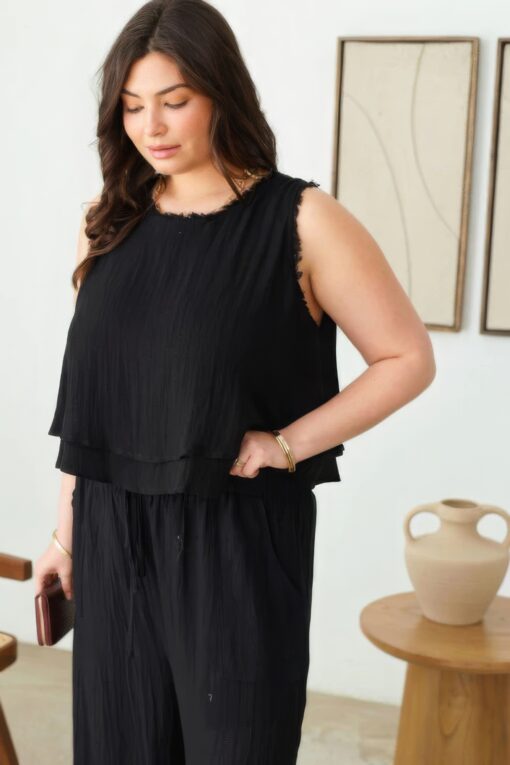 Plus Size Boho Sleeveless Frayed Hem Top - Image 3