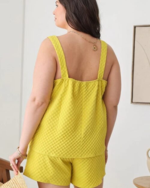 plus size textured top elastic waist short sets