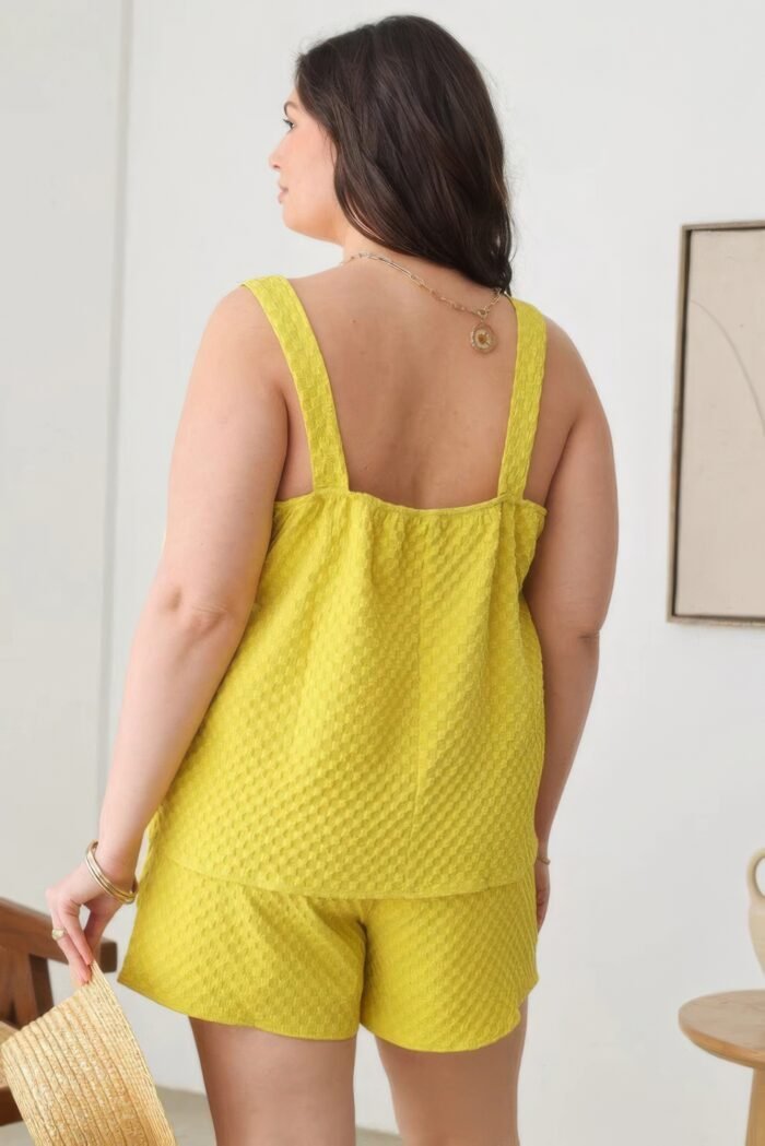 Plus size textured top elastic waist short sets