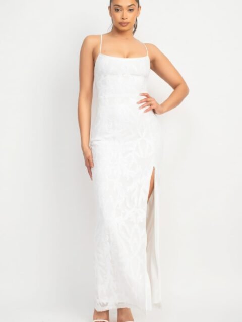 Sequin Back-crisscross Tie Slit Dress