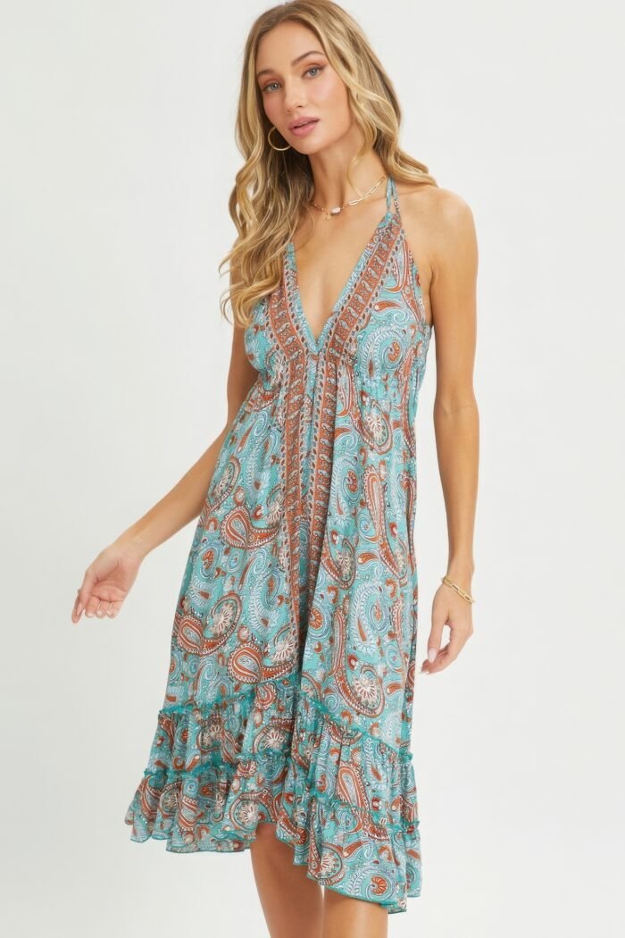 Halter paisley border dress