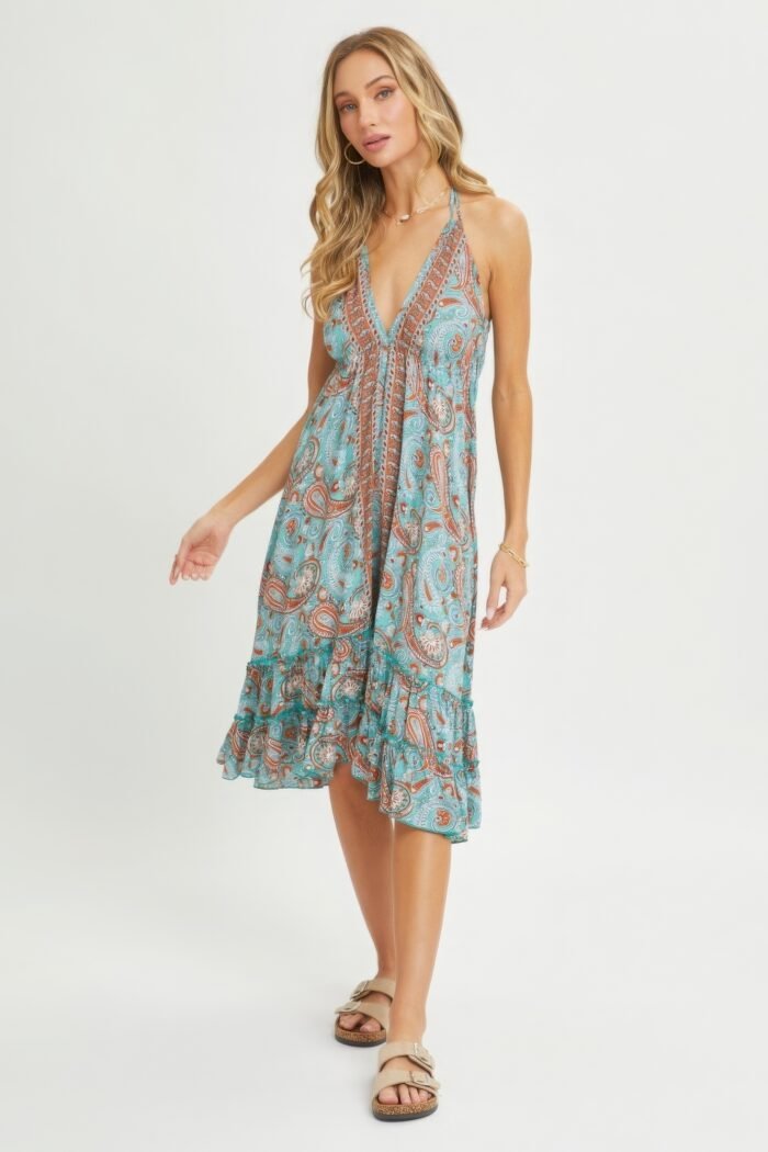 Halter paisley border dress