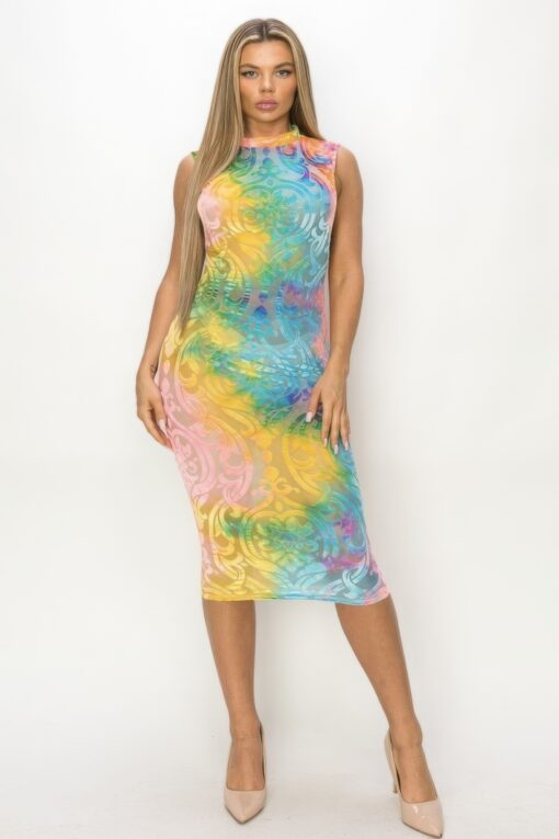 Velvet Burn Out Pattern Sexy Midi Dress - Image 2