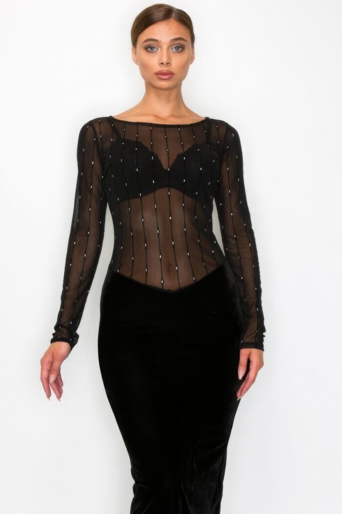 Velvet sheer contrast holiday midi dress