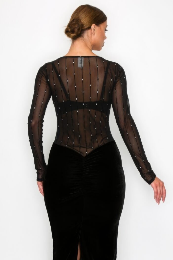 Velvet sheer contrast holiday midi dress