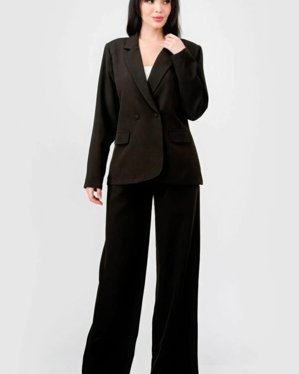Luxe Stretch Woven Loose Fit Blazer And Wide Legs Pants Semi Formal Set