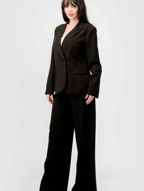 Luxe Stretch Woven Loose Fit Blazer And Wide Legs Pants Semi Formal Set