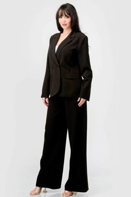 Luxe Stretch Woven Loose Fit Blazer And Wide Legs Pants Semi Formal Set - Image 2