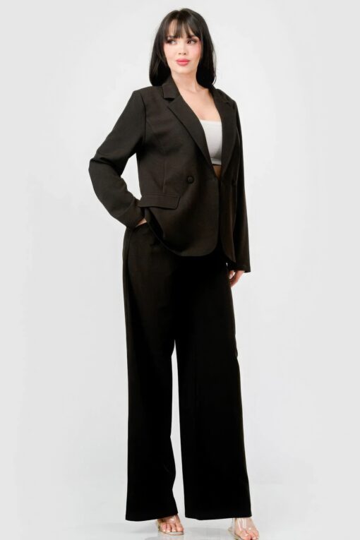 Luxe Stretch Woven Loose Fit Blazer And Wide Legs Pants Semi Formal Set - Image 3